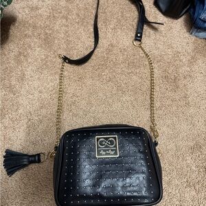 Itzy Ritzy Black Studded Crossbody Bag with Gold Chain
